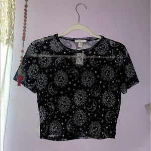 FULL TILT Printed Womens Black Mesh Graphic Tee